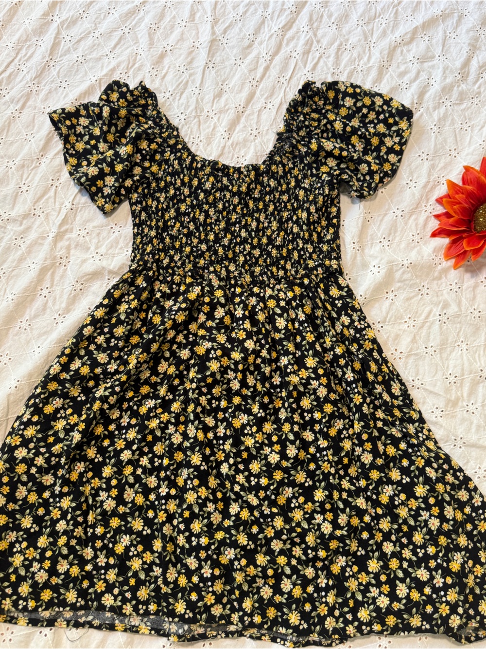 🌻Passport Black Dress with Yellow Floral Print